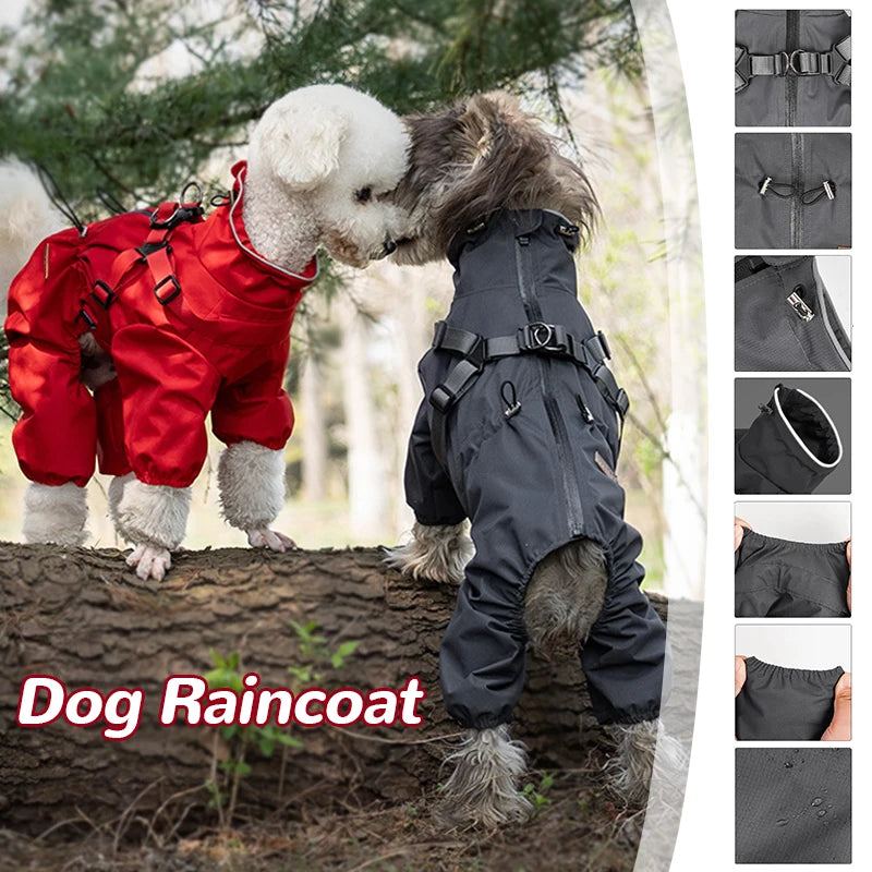 Dog Raincoat with Harness - Jumpsuit for Small and Medium Dogs, Adjustable, Reflective Rain Coat 