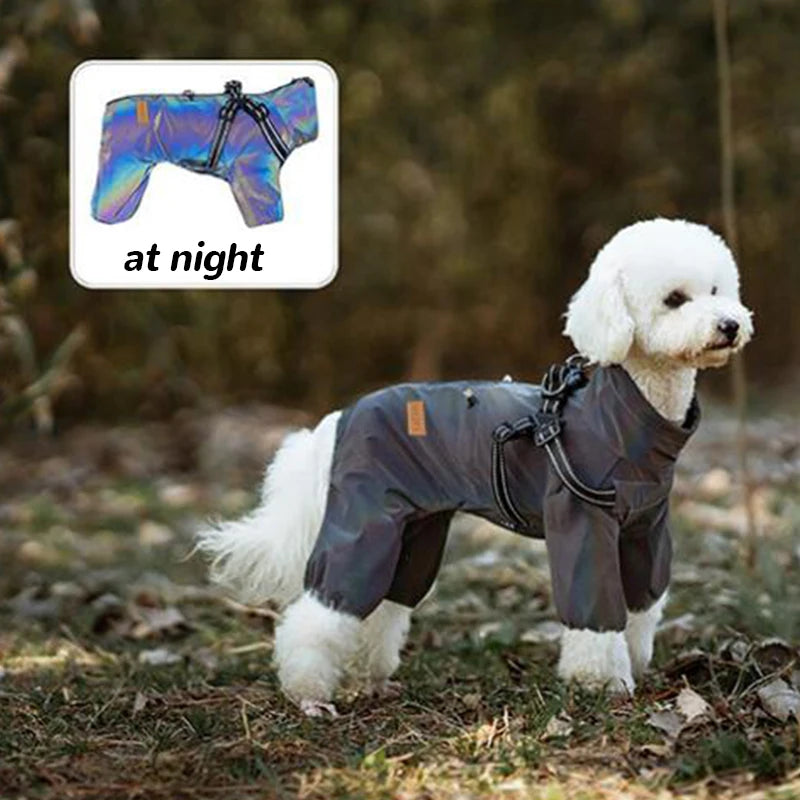 Dog Raincoat with Harness - Jumpsuit for Small and Medium Dogs, Adjustable, Reflective Rain Coat 