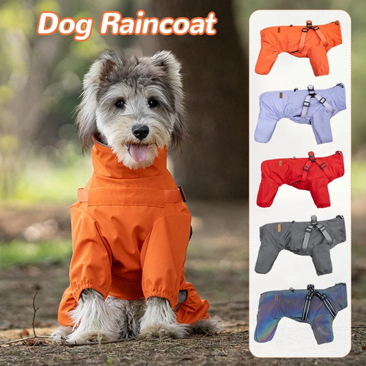 Dog Raincoat with Harness - Jumpsuit for Small and Medium Dogs, Adjustable, Reflective Rain Coat 