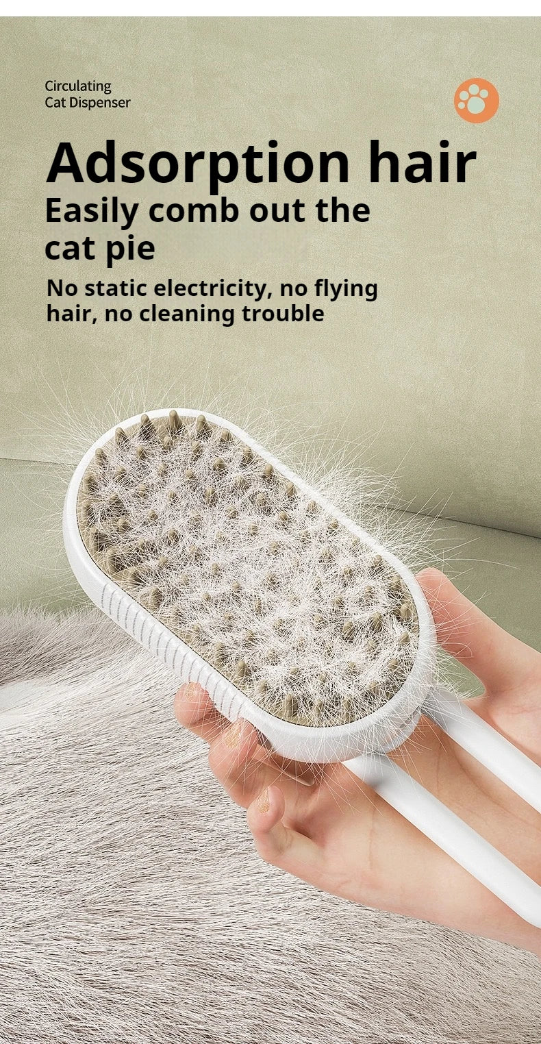 Brosse de nettoyage électrique 3 en 1 pour chiens et chats avec pulvérisation vapeur, anti-éclaboussures, épilation et massage, peigne de toilettage pour animaux de compagnie.