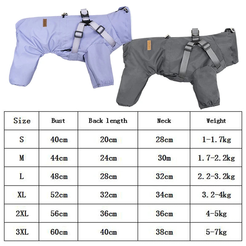 Dog Raincoat with Harness - Jumpsuit for Small and Medium Dogs, Adjustable, Reflective Rain Coat 